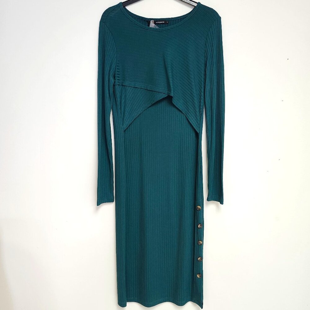 Supermom Women's Emerald Green Long Sleeved Nursing Friendly Dress Size S, M & L